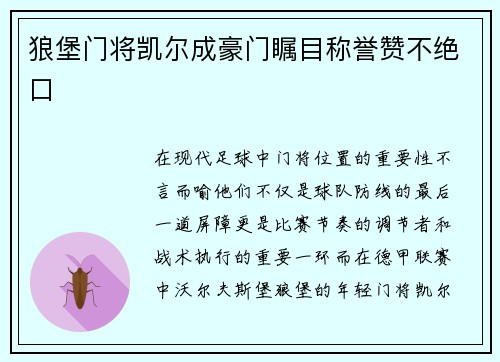 狼堡门将凯尔成豪门瞩目称誉赞不绝口